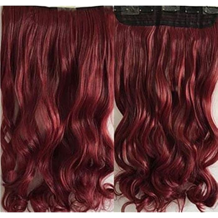 DILLARDS Extention Dark Red Synthetic Fiber Hair With Pins For Easy Installation - Image 1